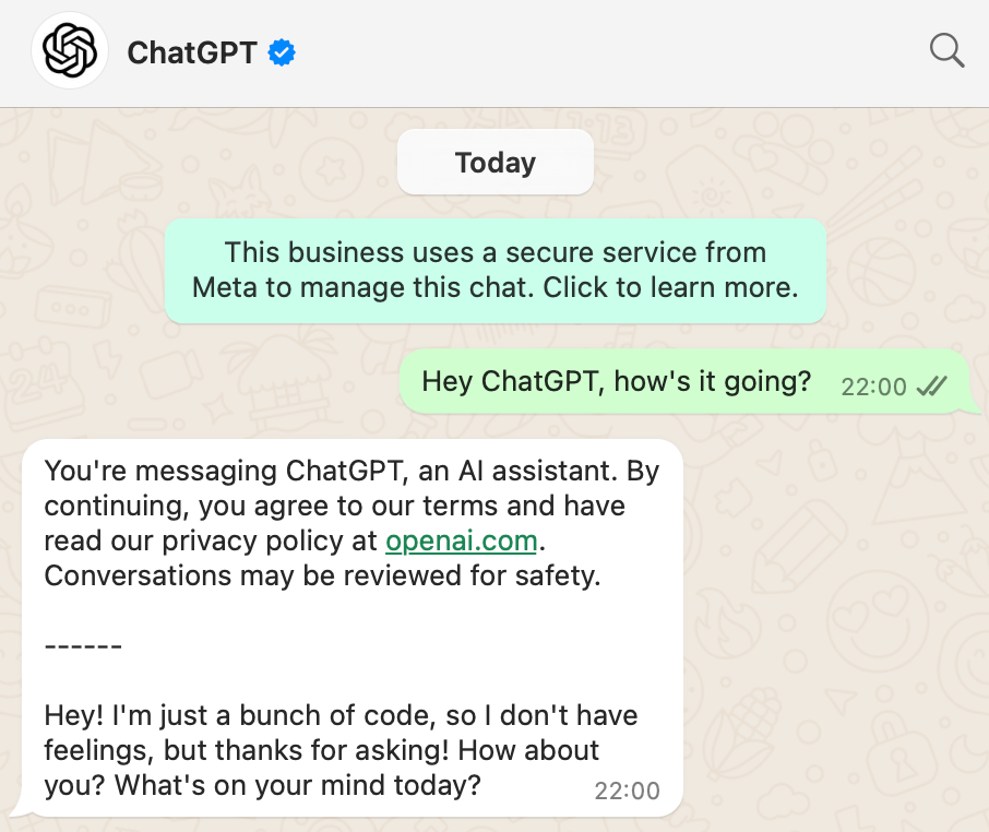 ChatGPT and Whatsapp integration example